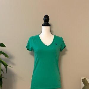 Ralph Lauren Teal V-Neck Short Sleeve Tee sz sm euc B64